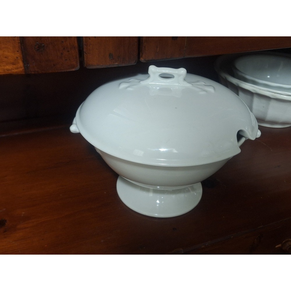 Vintage French Ironstone soup tureen / pedestal Bowl / punch bowl